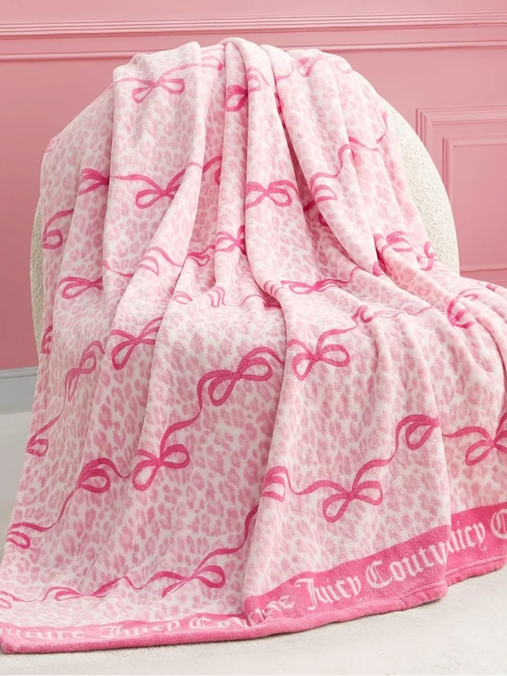 Juicy couture leopard bows plush throw blanket 50 x 70